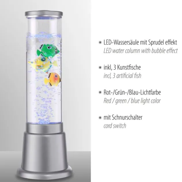 LED-Wassersäule, stahl, 3 Kunstfische, Farbwechsel, inkl. Schnurschalter
