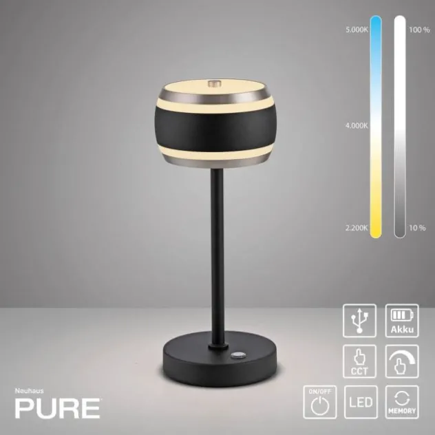 Neuhaus PURE® LED Akku-Tischleuchte PURE Falling Rings,black pearl/ diamond