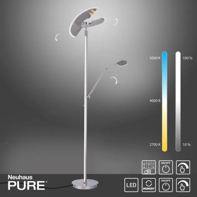 Neuhaus PURE® Led Deckenfluter / Stehleuc PURE Mutil diamond (siber farbig) Leselicht dimmbar