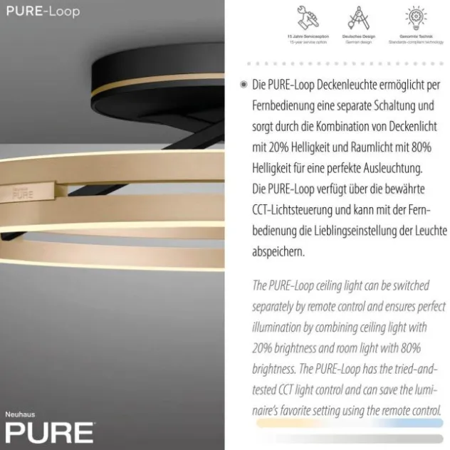 Neuhaus PURE® LED Deckenleuchte PURE Loop, black-pearl/ivory-gold, Fernbedienung