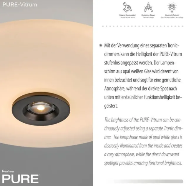 Neuhaus PURE® LED Deckenleuchte PURE Vitrum, dark-metal brown, dimmbar