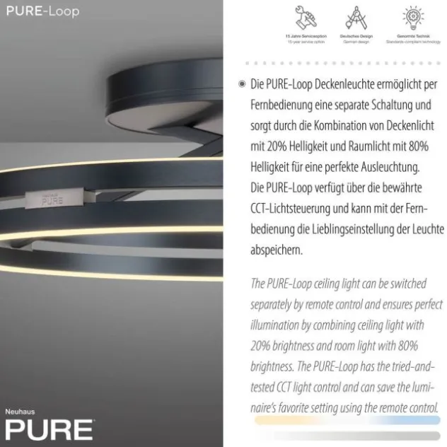 Neuhaus PURE® LED Deckenleuchte PURE Loop, mystic grey, Fernbedienung