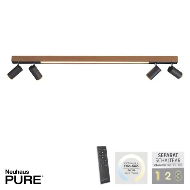 Neuhaus PURE® LED Deckenleuchte PURE Lines Spot, oak/graphite, dimmbar, CCT, drehbar