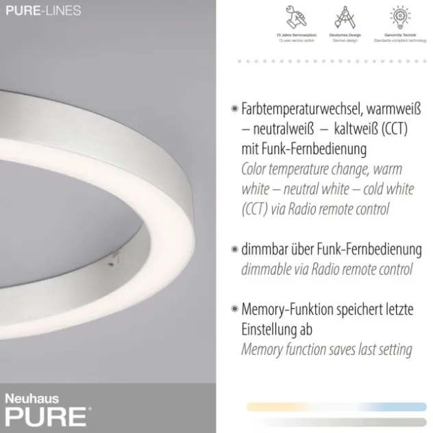 Neuhaus PURE® LED Deckenleuchte PURE Lines Round, diamond (alu), 50 cm, dimmbar