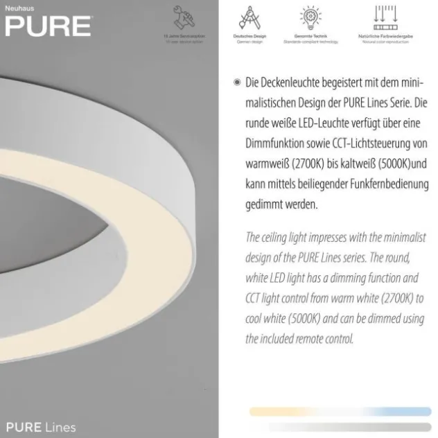 Neuhaus PURE® LED Deckenleuchte PURE Lines round, snow, 35 cm, dimmbar