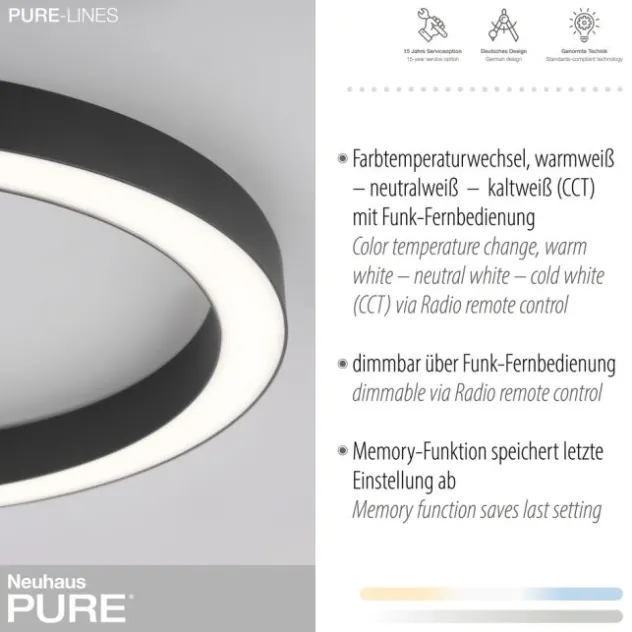 Neuhaus PURE® LED Deckenleuchte PURE Lines Round, graphite, 50cm, dimmbar, CCT