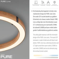 Neuhaus PURE® LED Deckenleuchte PURE LINES ROUND, Eiche geölt, 50 cm, dimmbar