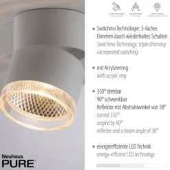 Neuhaus PURE® LED Deckenleuchte PURE Nola weiß 2 flammig drehbar dimmbar