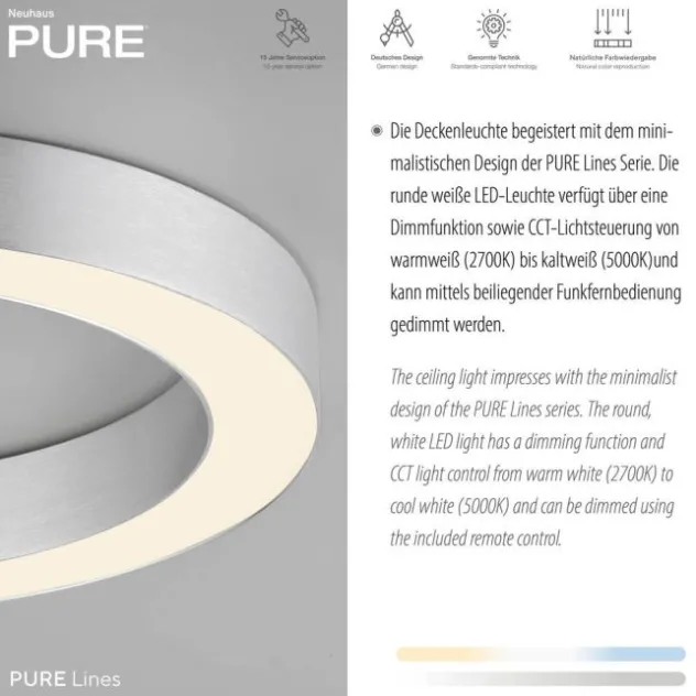 Neuhaus PURE® LED Deckenleuchte PURE Lines Round, diamond (alu), 35 cm, dimmbar