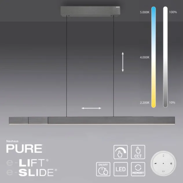Neuhaus PURE® LED Pendelleuchte PURE Moto-Rise platin (grau) elektrisch