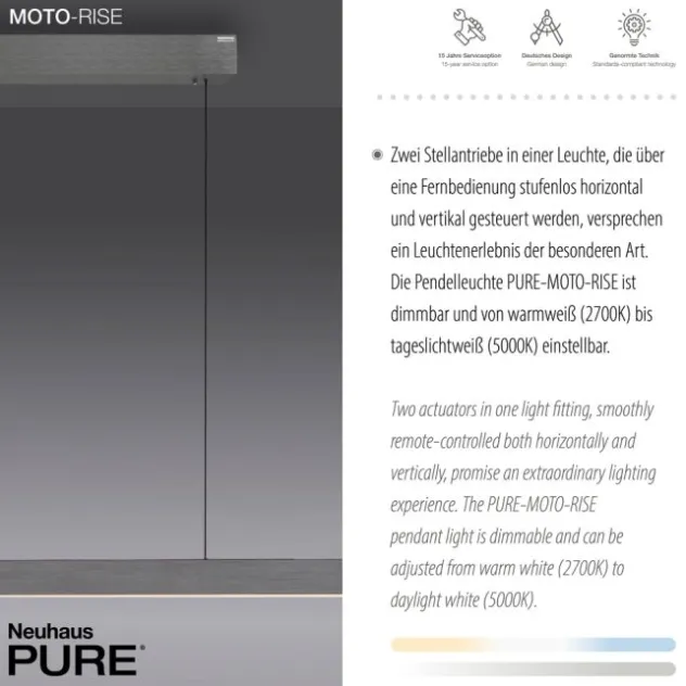 Neuhaus PURE® LED Pendelleuchte PURE Moto-Rise platin (grau) elektrisch