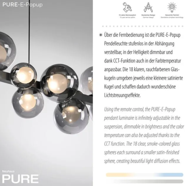 Neuhaus PURE® LED Pendelleuchte PURE E-Popup platin (grau)