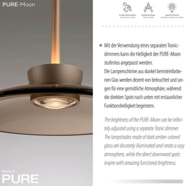 Neuhaus PURE® LED Pendelleuchte PURE Moon, bronce, 3-flammig, Lift, dimmbar