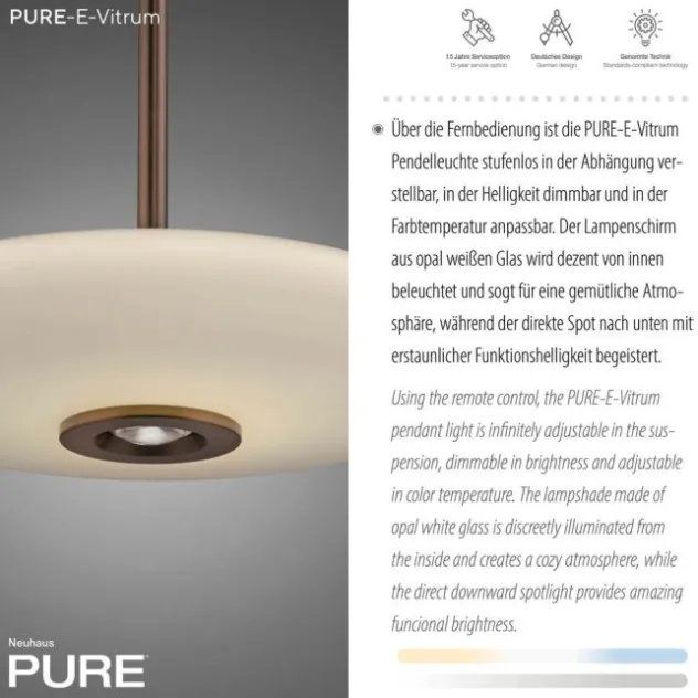 Neuhaus PURE® LED Pendelleuchte PURE E-Vitrum, dark-metal brown, höhenverstellbar