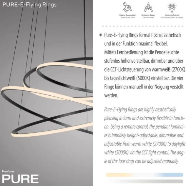 Neuhaus PURE® LED Pendelleuchte PURE E-Flying Rings mystic grey (grau)