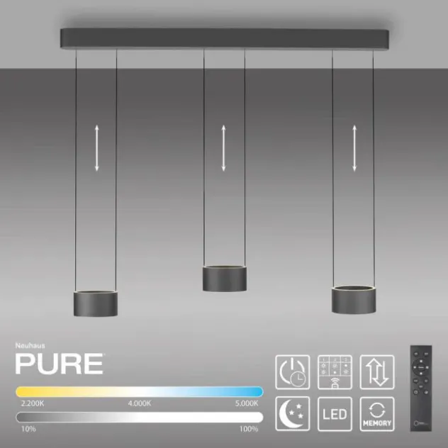 Neuhaus PURE® LED Pendelleuchte PURE Clipse, mystic-grey (grau), Fernbedienung, Comfort Lift