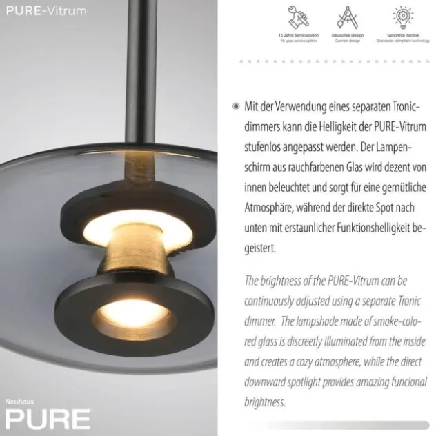 Neuhaus PURE® LED Pendelleuchte PURE Vitrum, platin (grau), dimmbar, höhenverstellbar
