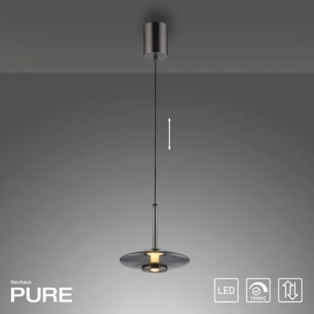 Neuhaus PURE® LED Pendelleuchte PURE Vitrum, platin (grau), dimmbar, höhenverstellbar