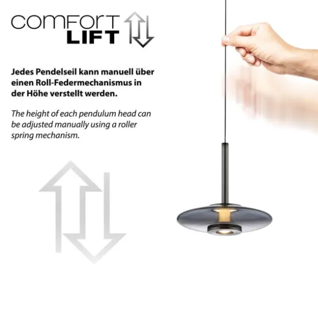 Neuhaus PURE® LED Pendelleuchte PURE Vitrum, platin (grau), dimmbar, höhenverstellbar