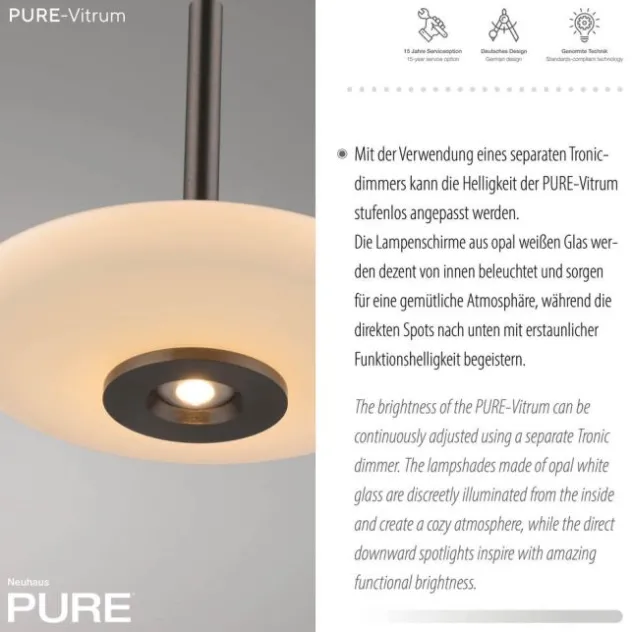 Neuhaus PURE® LED Pendelleuchte PURE Vitrum, dark-metal brown, 3-flammig