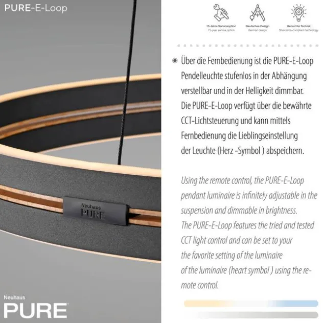 Neuhaus PURE® LED Pendelleuchte PURE E-Loop oak/ black pearl