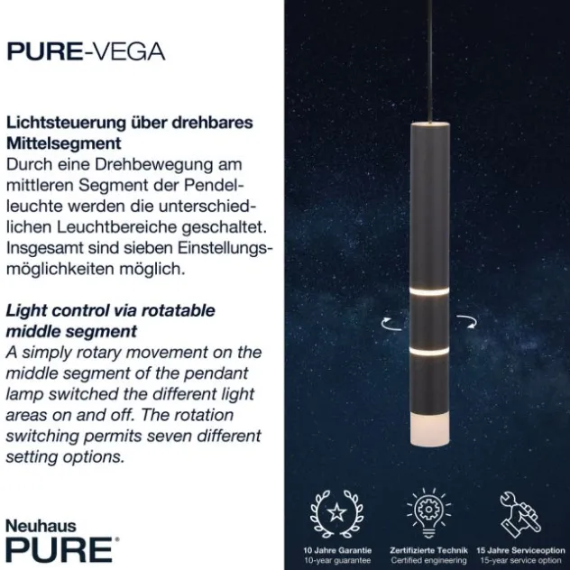 Neuhaus PURE® LED Pendelleuchte PURE Vega, schwarz, 1-flammig mit Lichtmodi