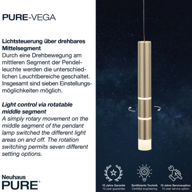 Neuhaus PURE® LED Pendelleuchte PURE Vega, messing-matt, 1-flammig