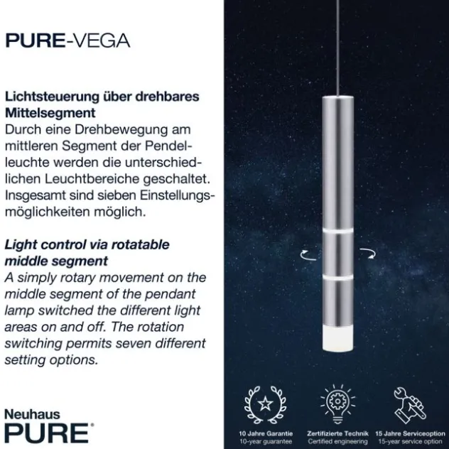 Neuhaus PURE® LED Pendelleuchte PURE Vega, Aluminium 1-flammig, mit Lichtmodi