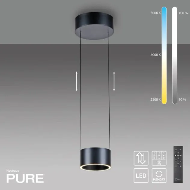 Neuhaus PURE® LED Pendelleuchte PURE Clipse, platin (grau), Fernbedienung, Comfort Lift