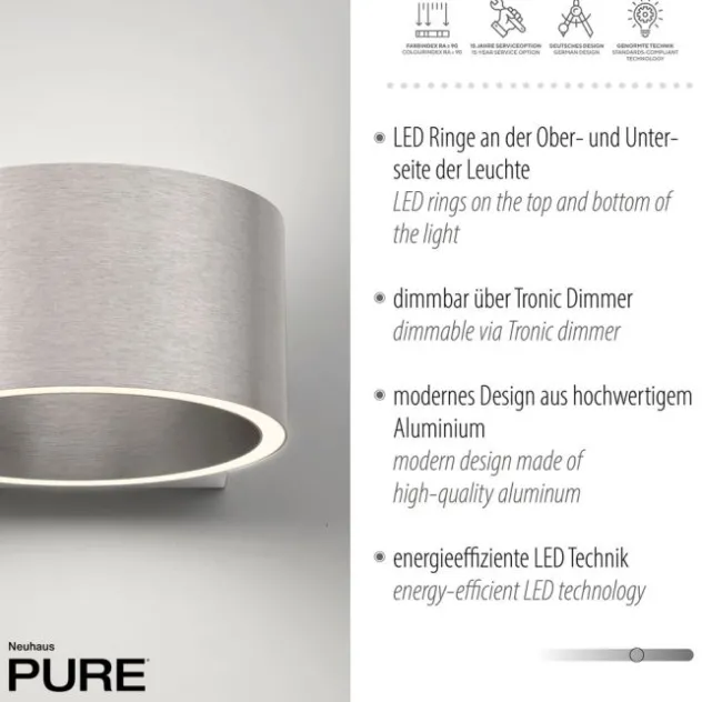 Neuhaus PURE® LED Wandleuchte PURE Clipse diamond (alu) Tronicdimmer