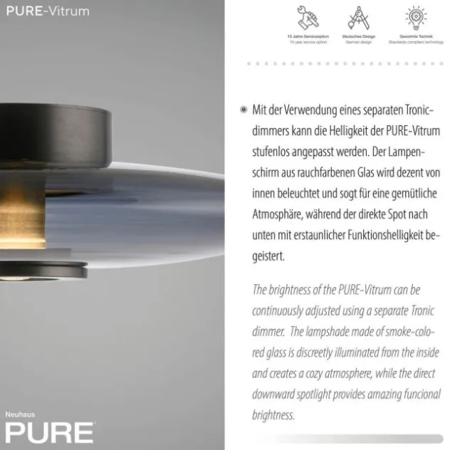 Neuhaus PURE® LED Wand- und Deckenleuchte PURE Vitrum, platin (grau), Rauchglas