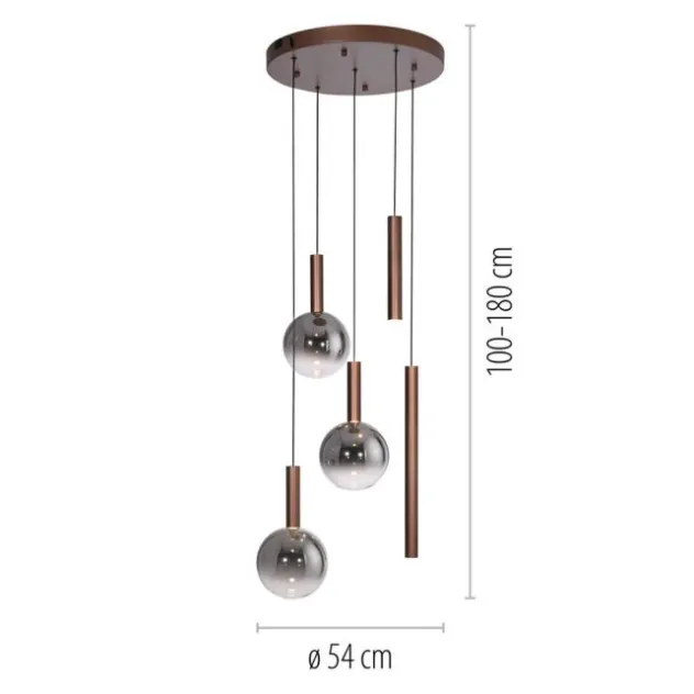 Paul Neuhaus LED Pendelleuchte BOWL, braun 5fl. dimmbar, rund