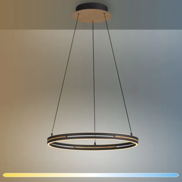 Paul Neuhaus LED Pendelleuchte, Ringleuchte SVEJA, Holz-natur