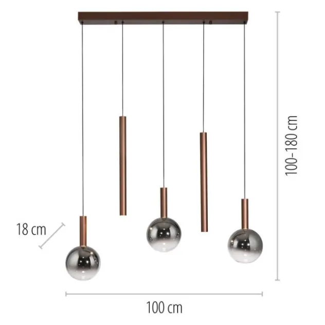 Paul Neuhaus LED Pendelleuchte BOWL, braun,5fl. linear