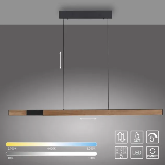 Paul Neuhaus LED Pendelleuchte ADRIANA SQUARE, Holz-natur, Touchdimmer
