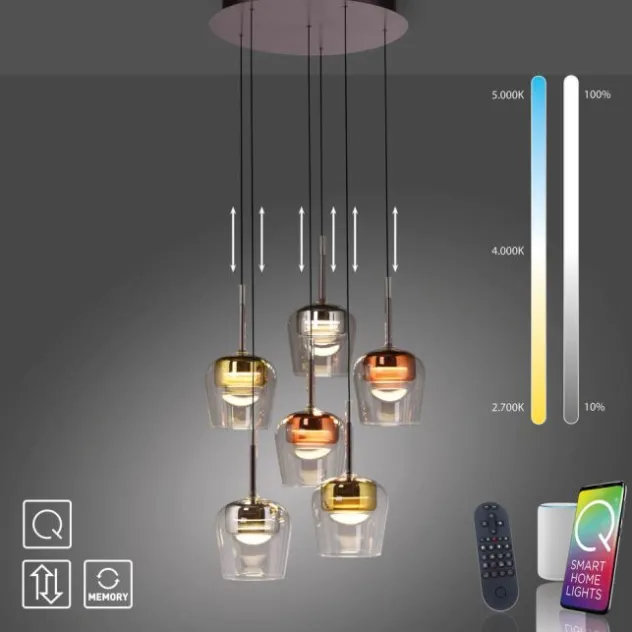 Paul Neuhaus LED Pendelleuchte Q-KON 6-flammig mehrfarbig Smart Home