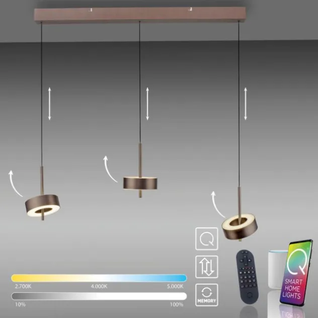 Paul Neuhaus LED Pendelleuchte Q-ROTATE 3 flammig braun höhenverstellbar