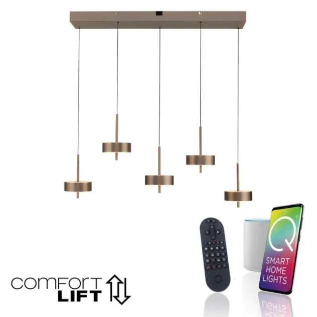 Paul Neuhaus LED Pendelleuchte Q-ROTATE 5 flammig braun höhenverstellbar