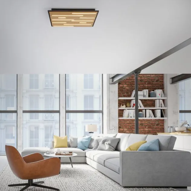 Paul Neuhaus LED Wand- und Deckenleuchte Q-AKUSTIK Holz-naturSmarthome