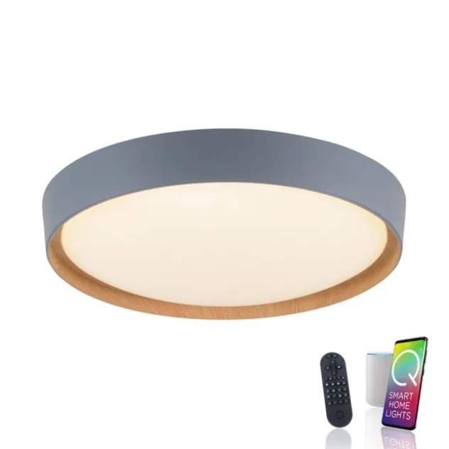 Paul Neuhaus Q EMILIA Deckenleuchte Smart Home grau matt farbig Holzoptik dimmbar