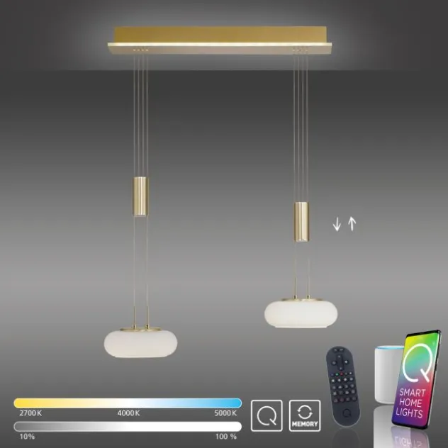 Paul Neuhaus Q ETIENNE Pendelleuchte Smart Home messingfarbig 2 flammig