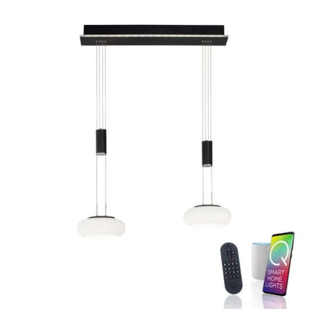 Paul Neuhaus Q ETIENNE Pendelleuchte Smart Home schwarz länglich 2 flammig