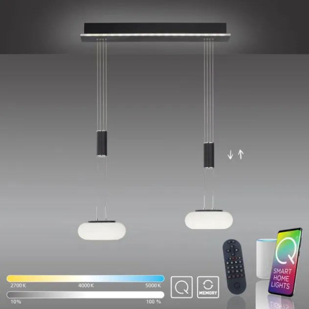 Paul Neuhaus Q ETIENNE Pendelleuchte Smart Home schwarz länglich 2 flammig