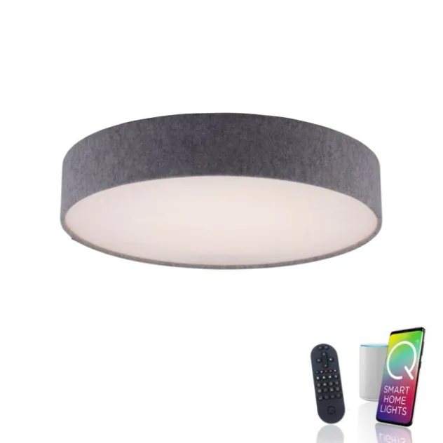 Paul Neuhaus, Q-KIARA ,LED-Deckenleuchte, grau, Ø 58cm, Stoffschirm, Smart Home