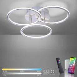 Paul Neuhaus, Q-NEVIO, LED-Deckenleuchte, 3-flg, silber, CCT, Smart Home