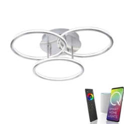 Paul Neuhaus, Q-NEVIO, LED-Deckenleuchte, 3-flg, silber, CCT, Smart Home
