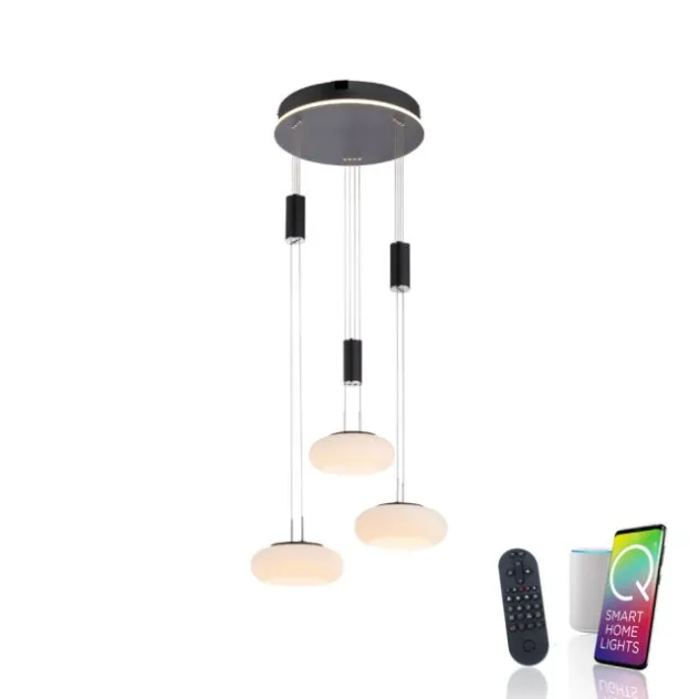 Paul Neuhaus Q Pendelleuchte Smart Home schwarz rund 3 flammig