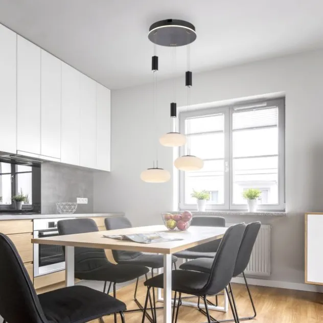 Paul Neuhaus Q Pendelleuchte Smart Home schwarz rund 3 flammig
