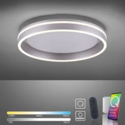 Paul Neuhaus, Q-VITO, LED-Deckenleuchte, Ø 40cm, stahlfarben, rund, Smart Home