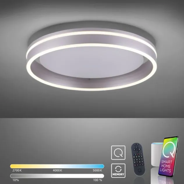 Paul Neuhaus, Q-VITO, LED-Deckenleuchte, Ø 40cm, stahlfarben, rund, Smart Home